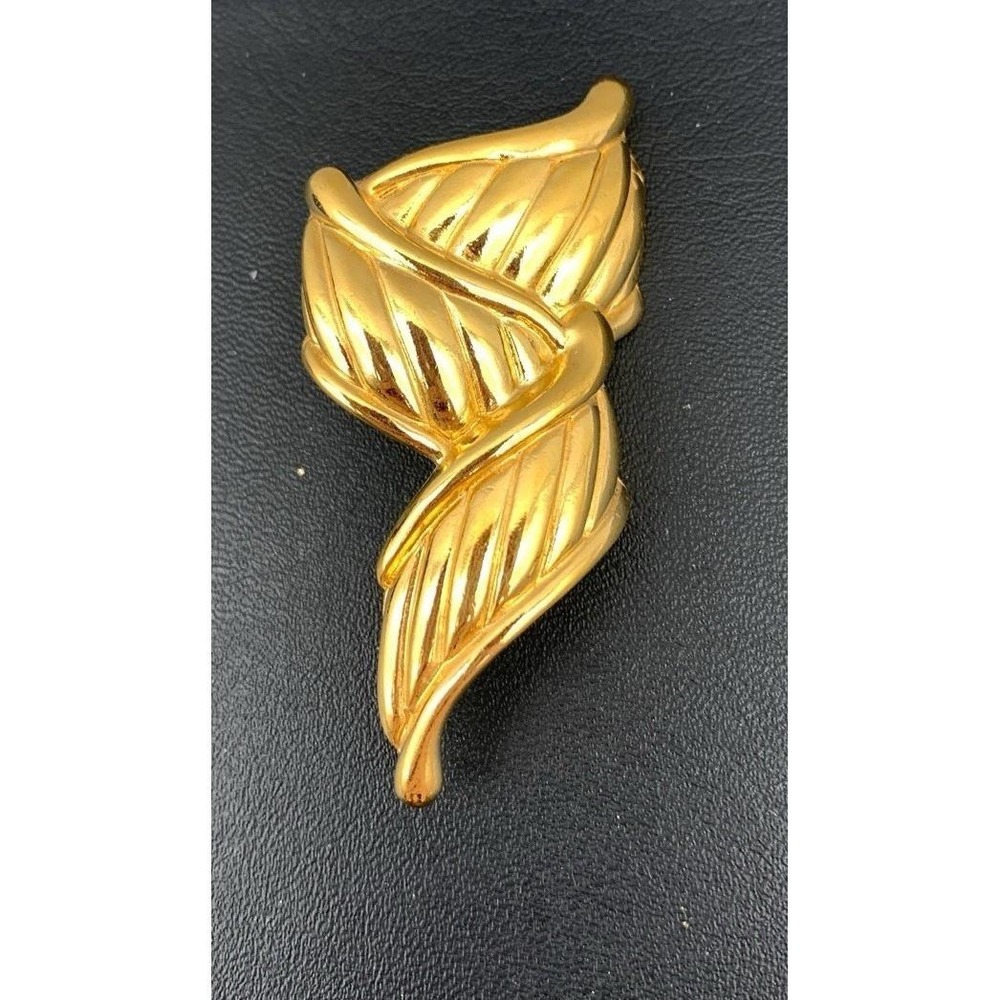 Vintage Premier Designs Gold Tone Zig Zag Ribbon Brooch‎ / Pendant Signed
